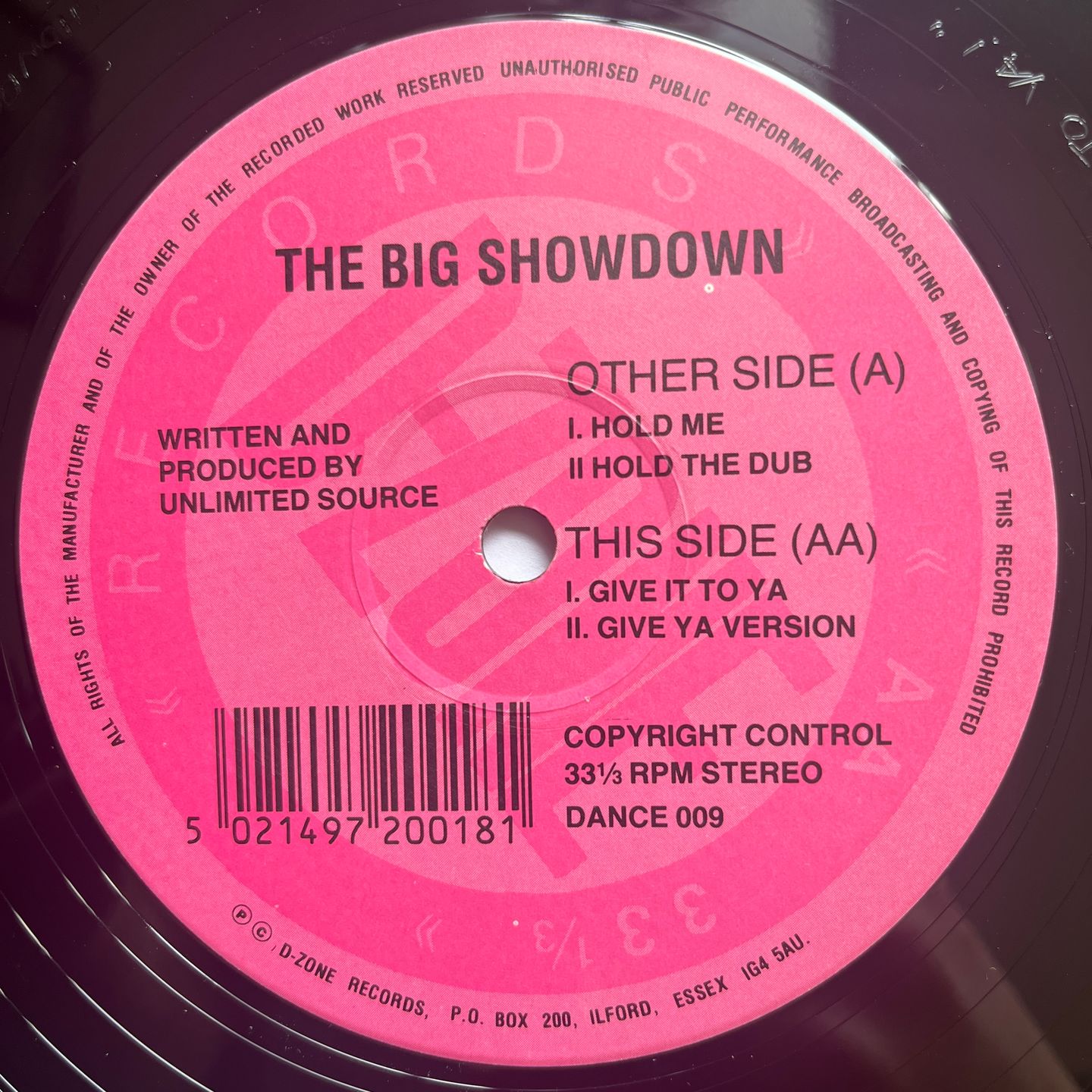 The Big Showdown - Hold Me | D-Zone Records (DANCE 009) - 3