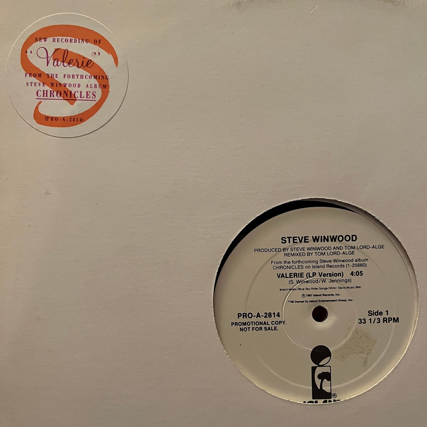 Steve Winwood - Valerie | Island Records (PRO-A-2814) - main Steve Winwood - Valerie | Island Records (PRO-A-2814) - main