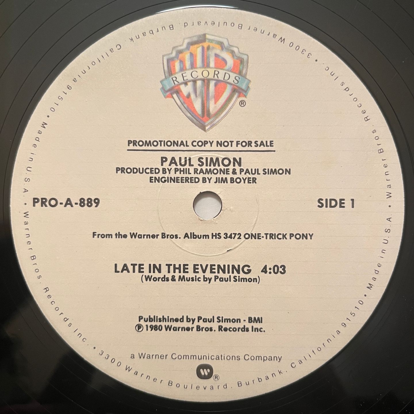 Paul Simon - Late In The Evening / How The Heart Approaches What It Yearns | Warner Bros. Records (PRO-A-889) - main Paul Simon - Late In The Evening / How The Heart Approaches What It Yearns | Warner Bros. Records (PRO-A-889) - main