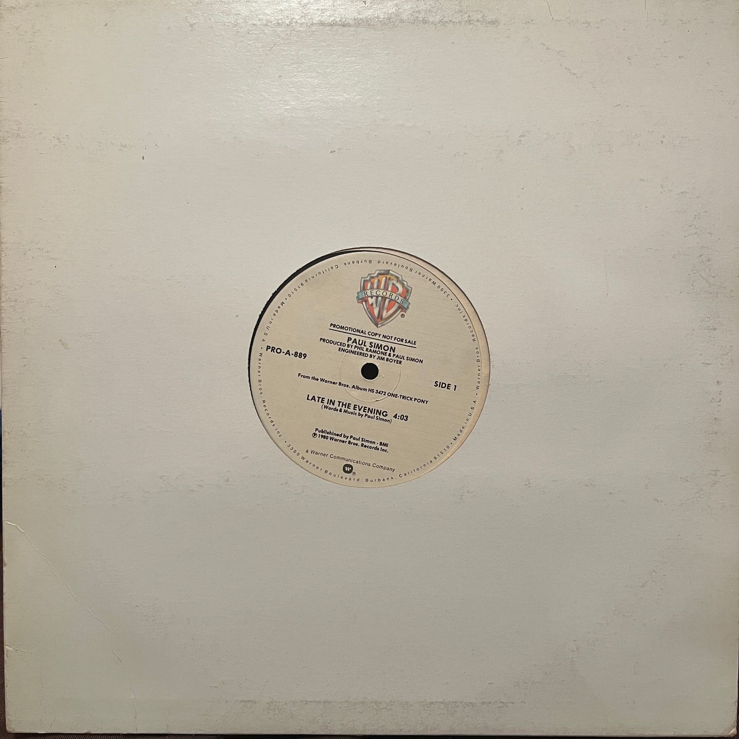 Paul Simon - Late In The Evening / How The Heart Approaches What It Yearns | Warner Bros. Records (PRO-A-889) - 3 Paul Simon - Late In The Evening / How The Heart Approaches What It Yearns | Warner Bros. Records (PRO-A-889) - 3