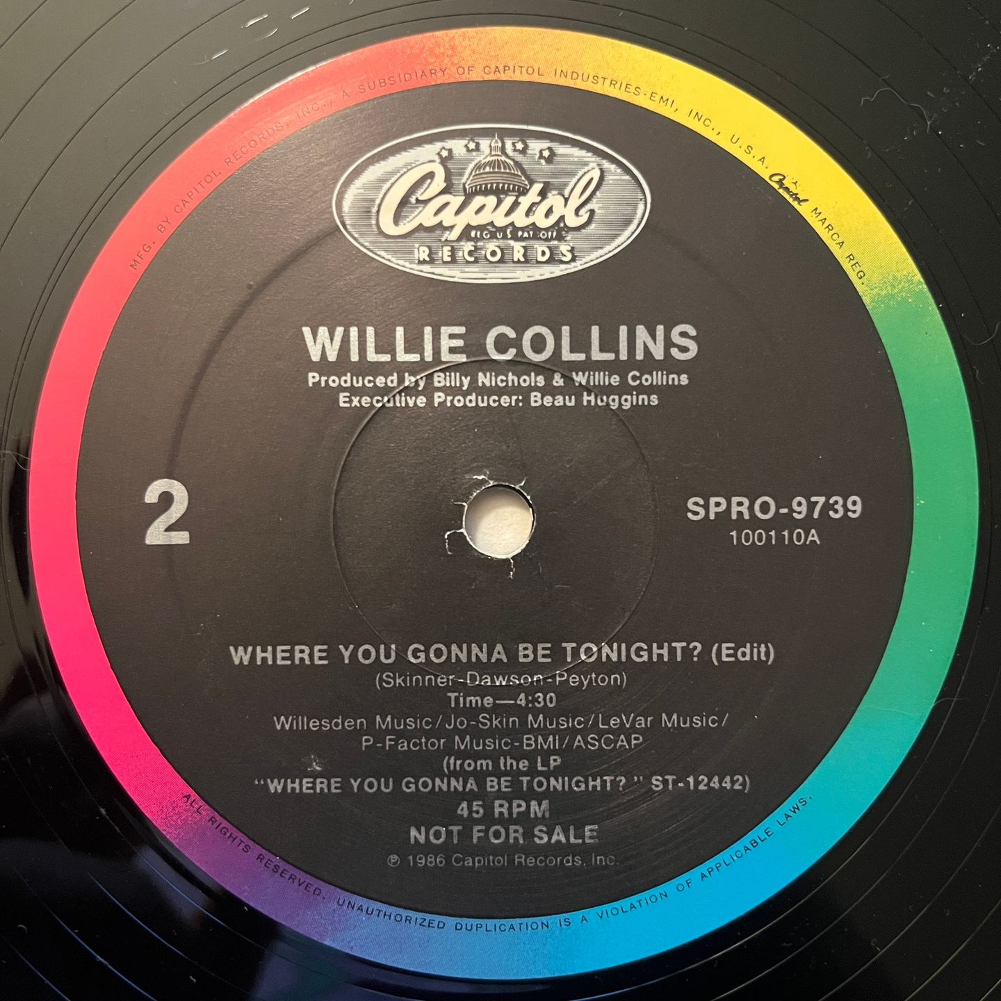 Willie Collins - Where You Gonna Be Tonight? | Capitol Records (SPRO-9738) - 2