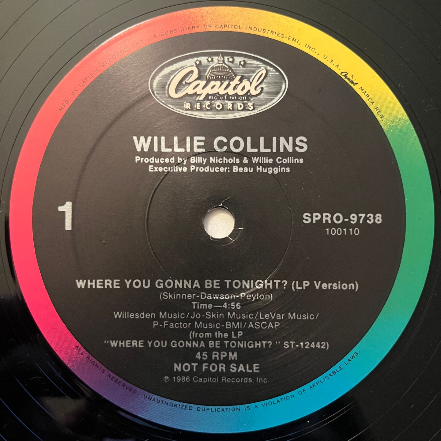 Willie Collins - Where You Gonna Be Tonight? | Capitol Records (SPRO-9738) - main