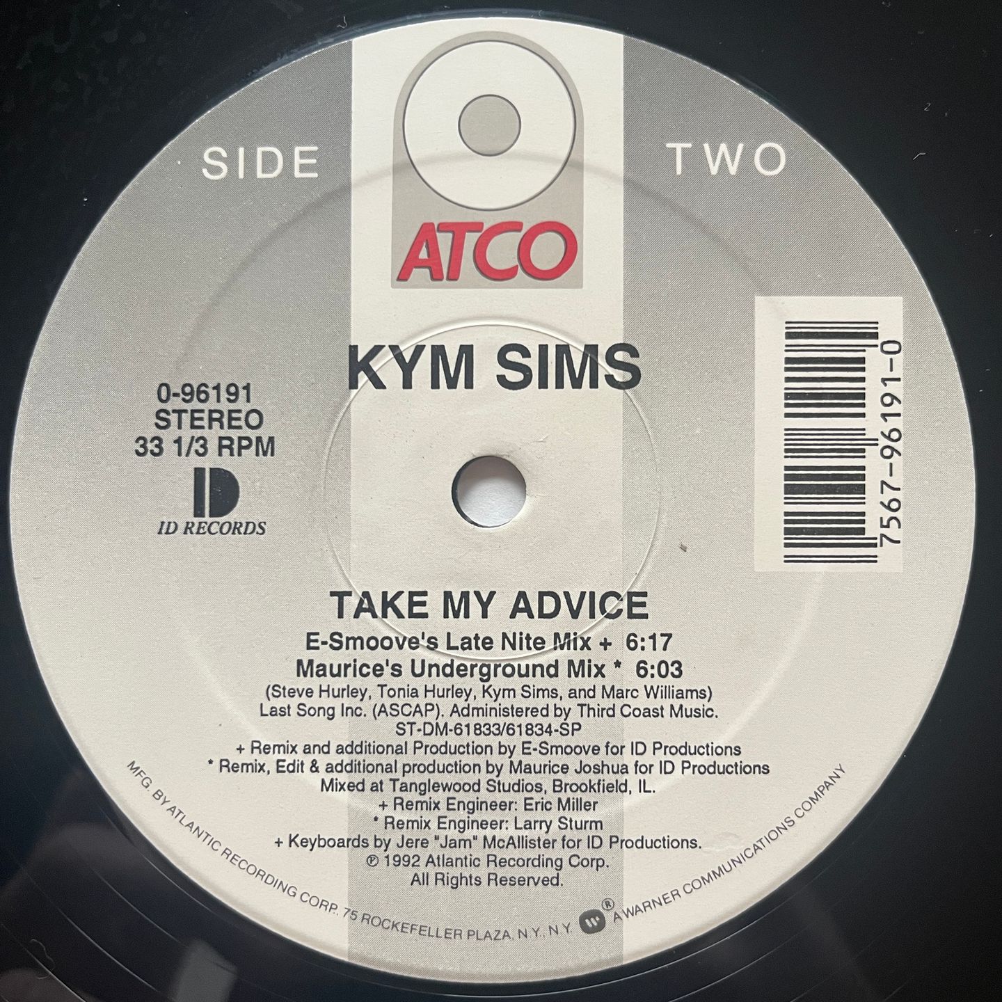 Kym Sims - Take My Advice | ATCO Records (0-96191) - 3