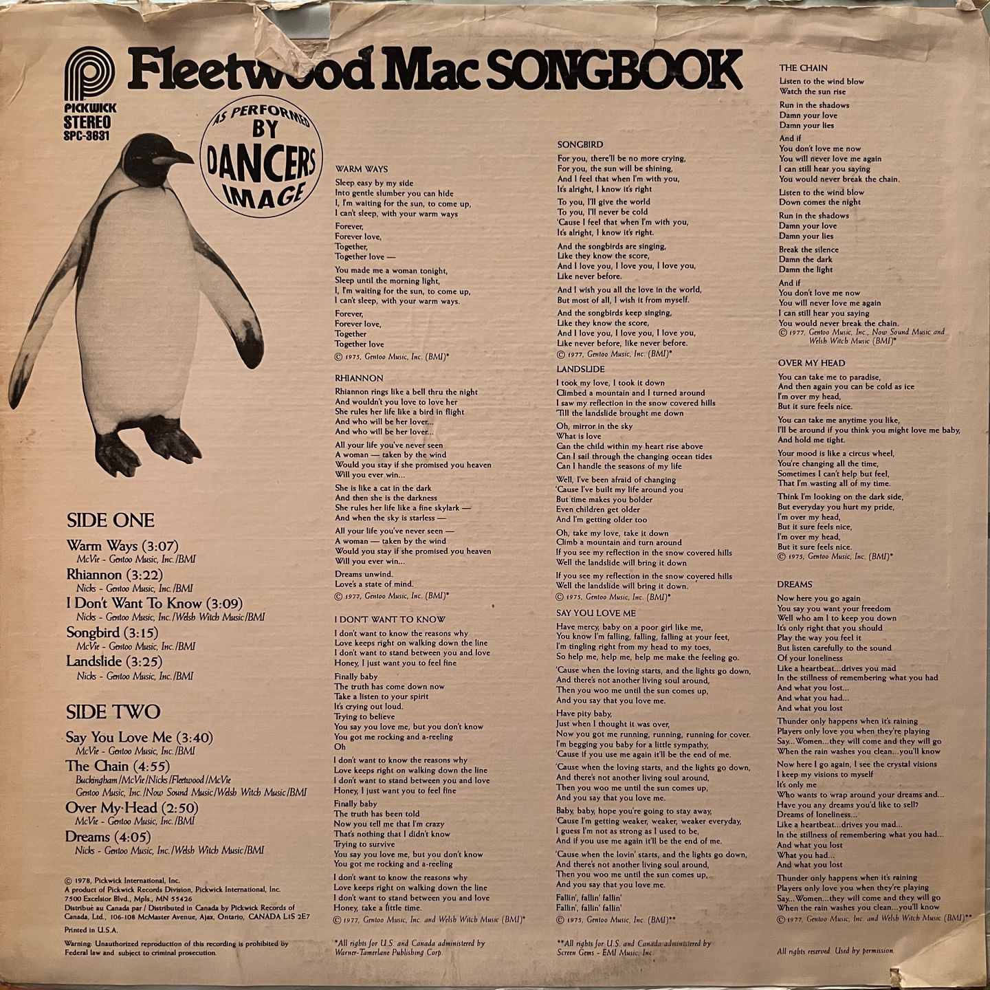 Dancers Image - Fleetwood Mac Songbook | Pickwick (SPC-3631) - 2