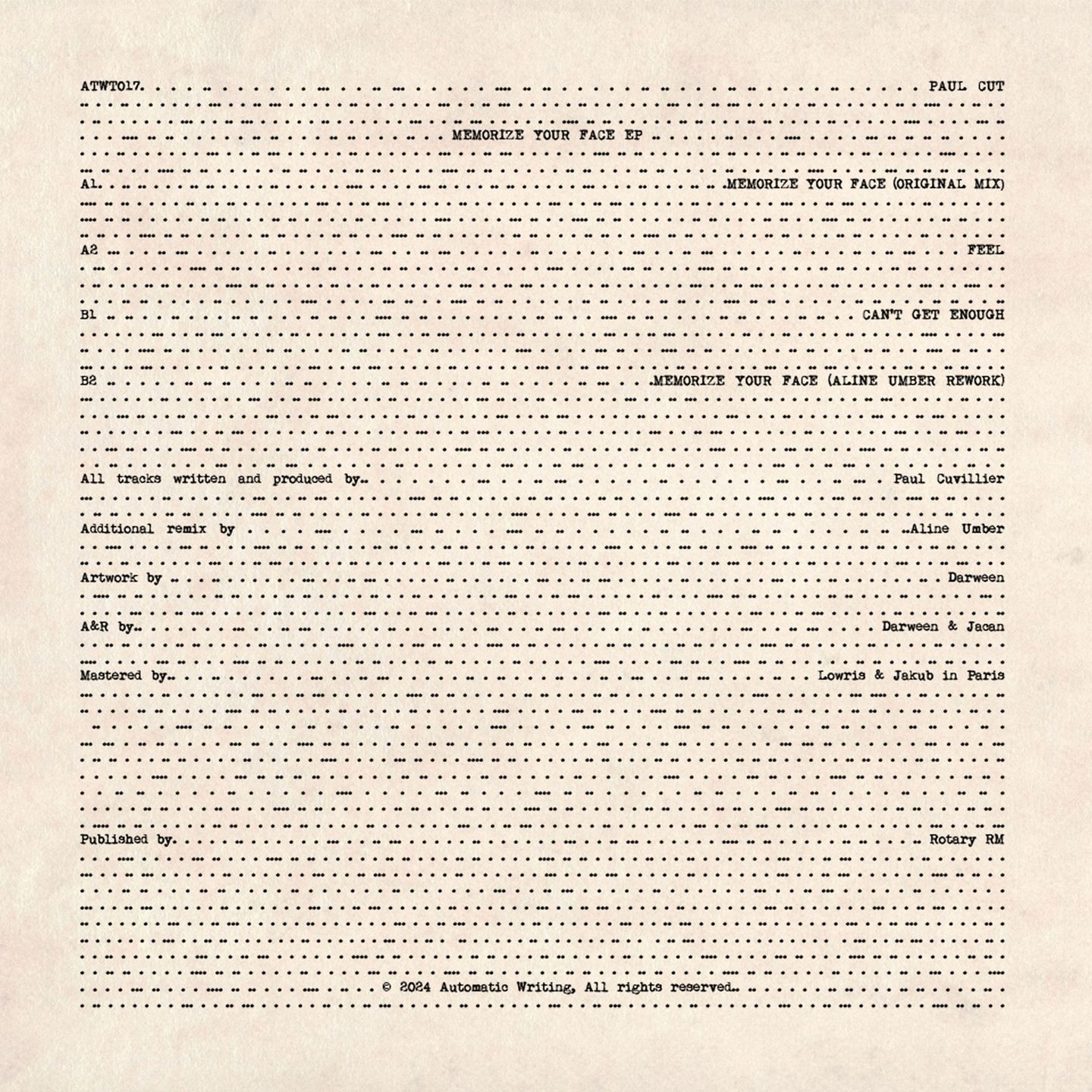 Paul Cut - Memorize Your Face EP | Automatic Writing (ATWT017) - 4 Paul Cut - Memorize Your Face EP | Automatic Writing (ATWT017) - 4