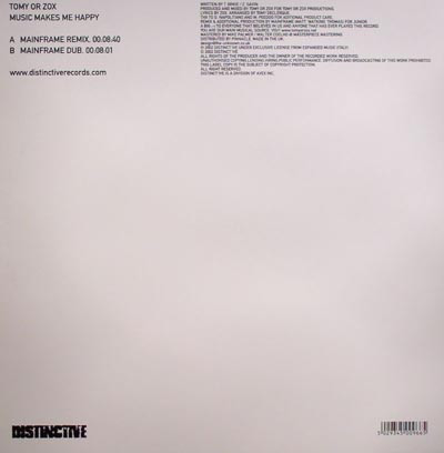 Tomy Or Zox - Music Makes Me Happy | Distinct'ive Records (DISNT 82) - 2