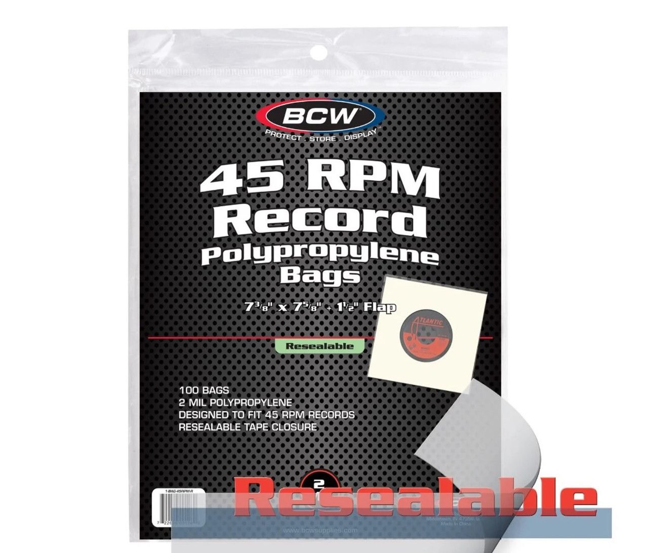 BCW - 45 RPM Record Polypropylene _100 Sleeves (Resealable)
