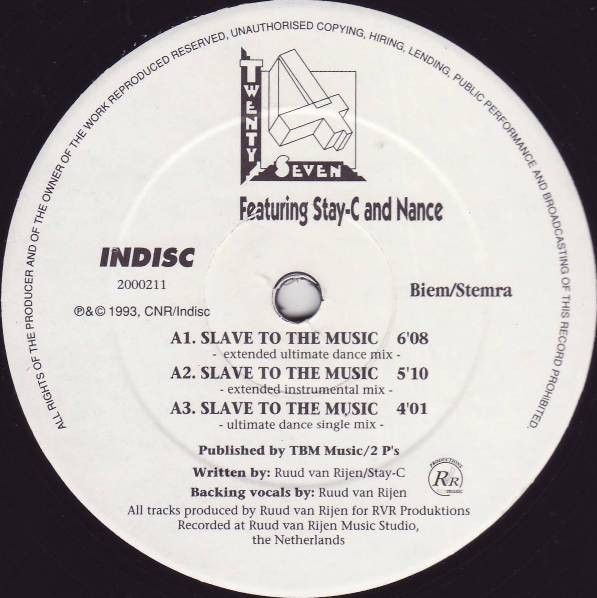 Twenty 4 Seven Featuring Stay-C And Nance - Slave To The Music | Indisc (2000211) - main Twenty 4 Seven Featuring Stay-C And Nance - Slave To The Music | Indisc (2000211) - main