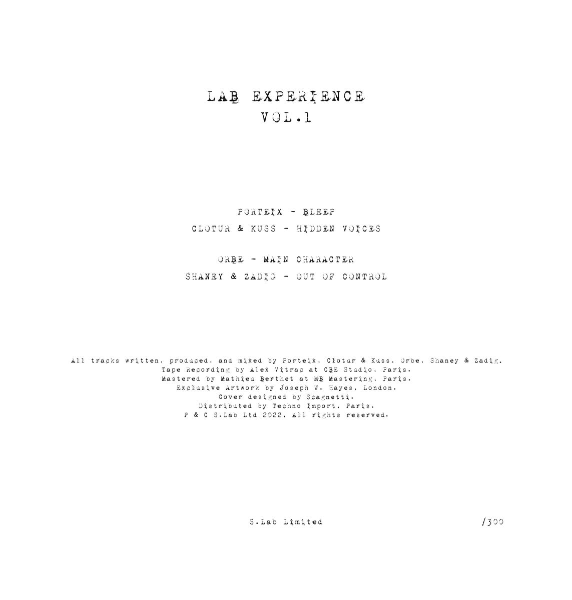 Various - Lab Experience Vol. 1 (White Limited Edition) | S.Lab Ltd (SLAB003) - 2 Various - Lab Experience Vol. 1 (White Limited Edition) | S.Lab Ltd (SLAB003) - 2