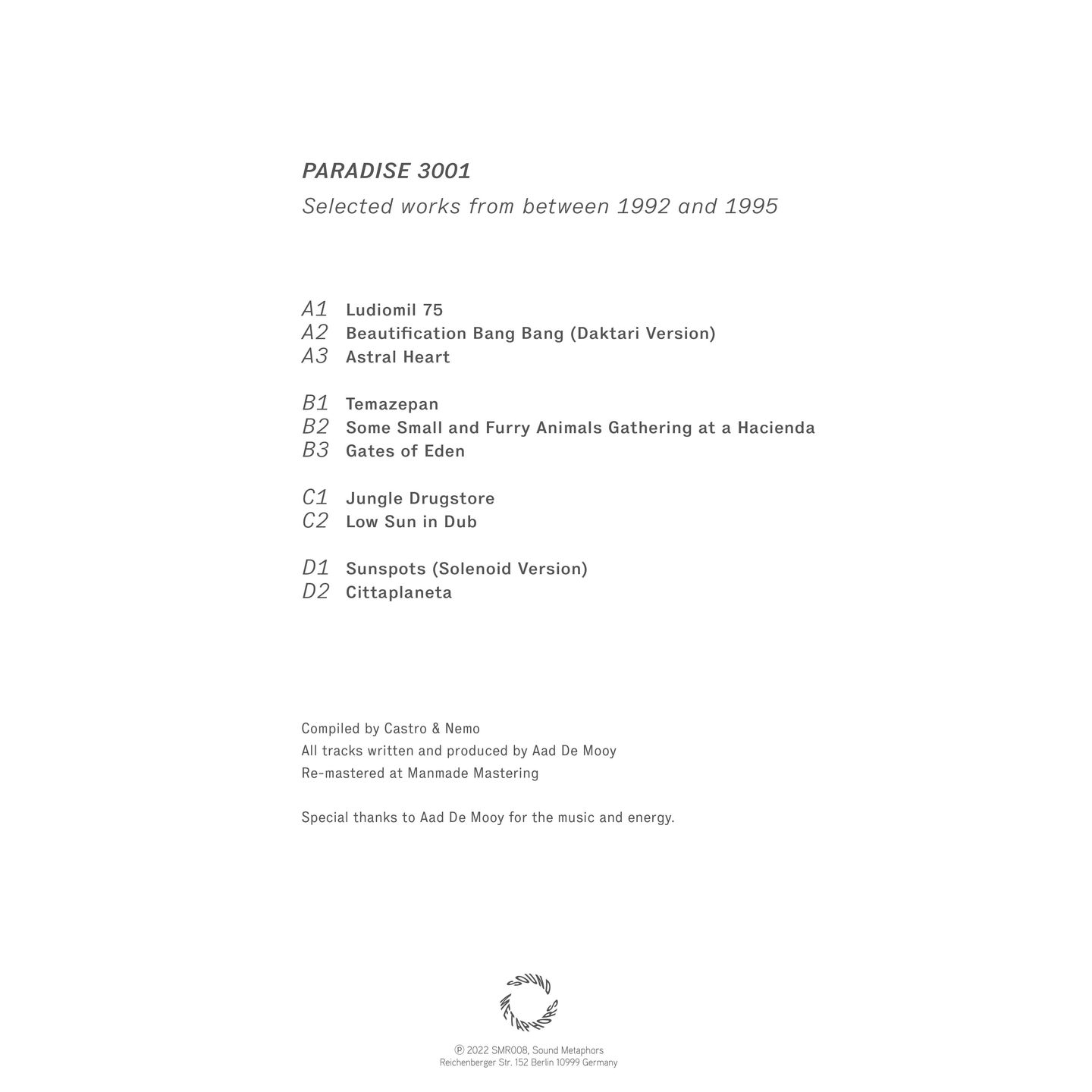 Paradise 3001 - Selected Works From Between 1992 And 1995 | Sound Metaphors Records (SMR008) - 2