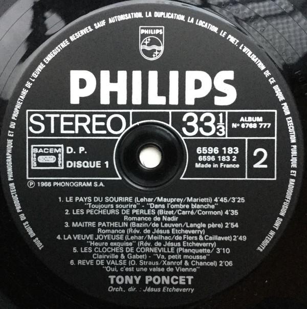 Tony Poncet - De "O Sole Mio" À "Guillaume Tell" | Philips (6768 777) - 6
