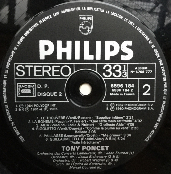 Tony Poncet - De "O Sole Mio" À "Guillaume Tell" | Philips (6768 777) - 5