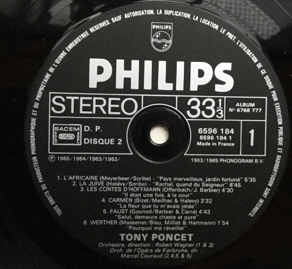 Tony Poncet - De "O Sole Mio" À "Guillaume Tell" | Philips (6768 777) - 4
