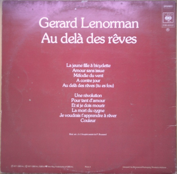 Gérard Lenorman - Au Delà Des Rêves | CBS (CBS 82450) - 2 Gérard Lenorman - Au Delà Des Rêves | CBS (CBS 82450) - 2