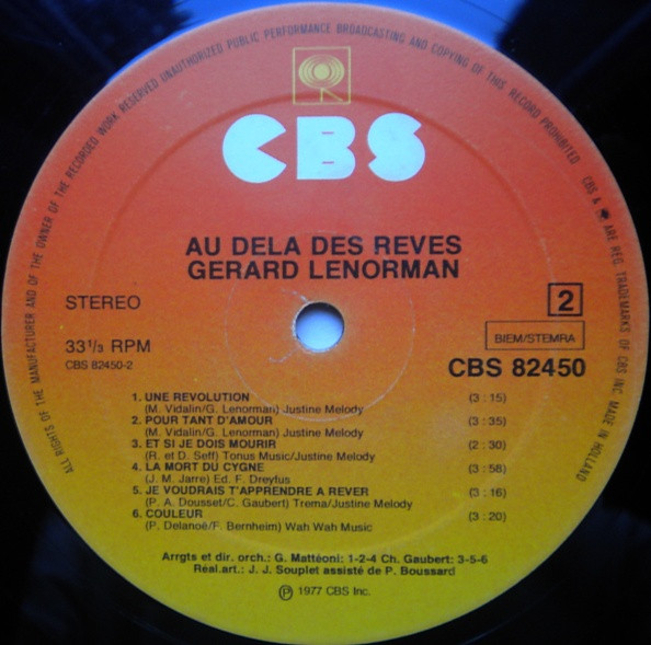 Gérard Lenorman - Au Delà Des Rêves | CBS (CBS 82450) - 5 Gérard Lenorman - Au Delà Des Rêves | CBS (CBS 82450) - 5