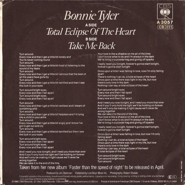 Bonnie Tyler - Total Eclipse Of The Heart | CBS (A 3057) - 2 Bonnie Tyler - Total Eclipse Of The Heart | CBS (A 3057) - 2