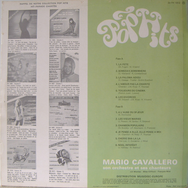 Mario Cavallero, Son Orchestre Et Ses Chanteurs - Hit Parade Chante - Pop Hits - Vol. 12 | Pop Hits (30 PH 1812) - 2