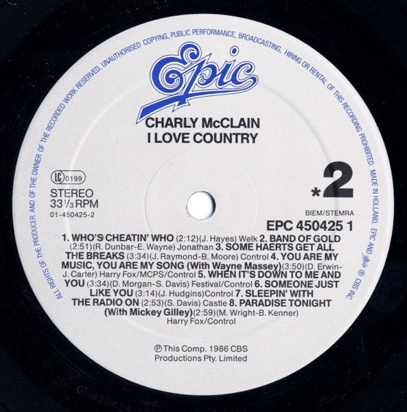 Charly McClain - I Love Country | Epic (EPC 450425 1) - 5 Charly McClain - I Love Country | Epic (EPC 450425 1) - 5