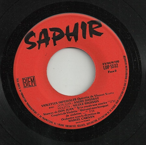 André Dassary Et Nicole Broissin - Violettes Impériales | Disque Saphir (LDP 5512) - 4