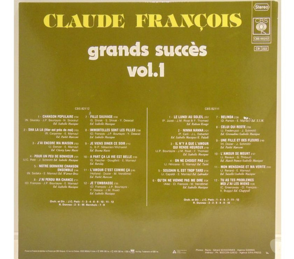 Claude François - Grands Succès Vol.1 | CBS (CBS 88252) - 3 Claude François - Grands Succès Vol.1 | CBS (CBS 88252) - 3