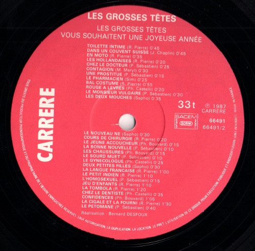 Les Grosses Têtes - Vous Souhaitent Une Joyeuse Année 1988 - Histoires Salées, Sucrées A L'antenne Vol 2 | Carrere (66 491) - 4