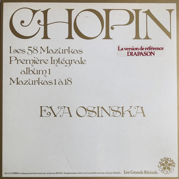 Chopin - Eva Osinska - Mazurkas 1 A 18 | Disques Cassiopée (369 213) - main