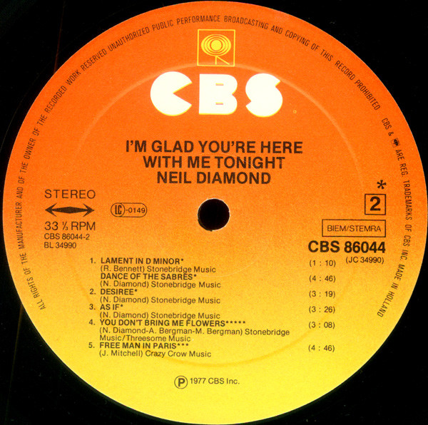 Neil Diamond - I'm Glad You're Here With Me Tonight | CBS (CBS 86044) - 4 Neil Diamond - I'm Glad You're Here With Me Tonight | CBS (CBS 86044) - 4