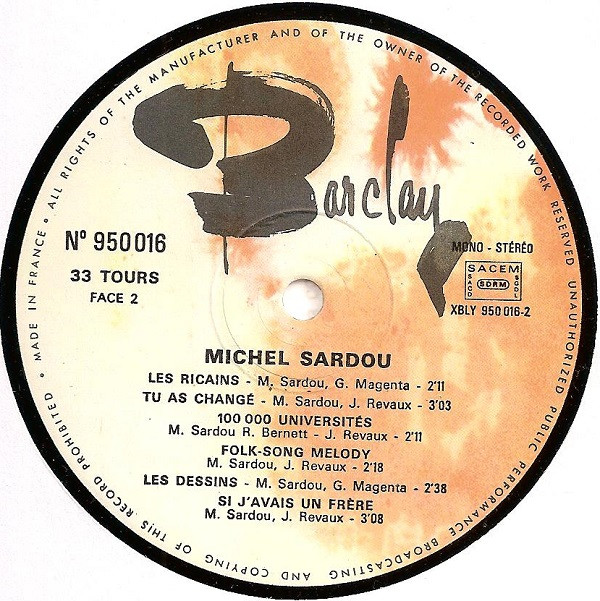 Michel Sardou - Michel Sardou | Barclay (950.016) - 3