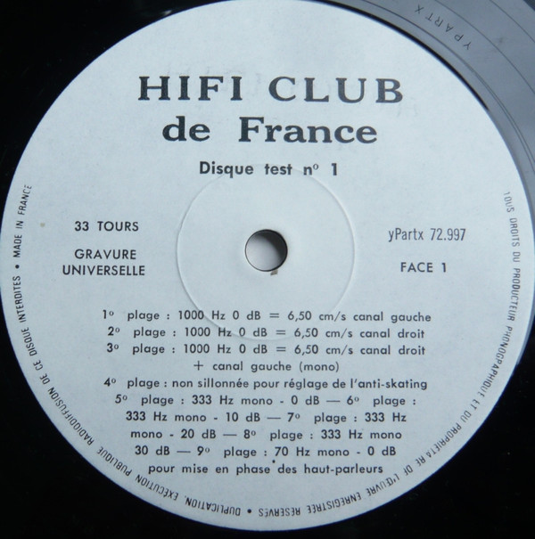 No Artist - Disque Test N°1 | Hifi Club De France (yPartx 72.997) - 2