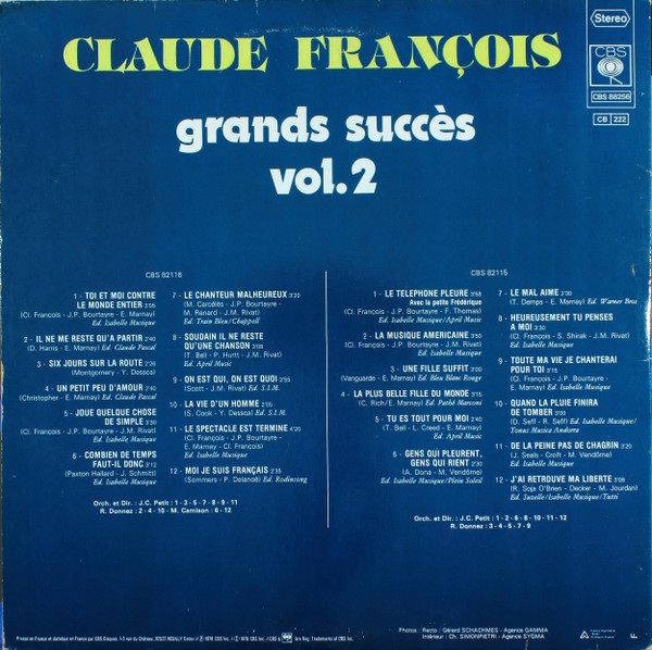 Claude François - Grands Succès Vol. 2 | CBS (CBS  88256) - 3