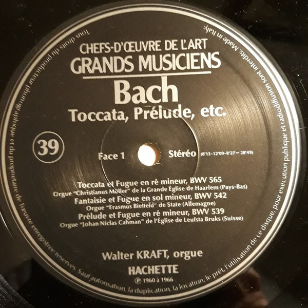 Bach - Walter Kraft - Pièces Pour Orgue: Toccata, Passacaille, Chorals, Etc. | Hachette (none) - 3 Bach - Walter Kraft - Pièces Pour Orgue: Toccata, Passacaille, Chorals, Etc. | Hachette (none) - 3