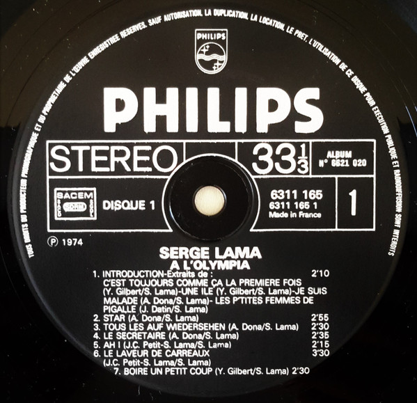 Serge Lama - Serge Lama À L'Olympia | Philips (6621 020) - 5