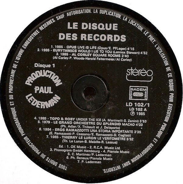 Various - Le Disque Des Records | Production Paul Lederman (LD 102 1/2) - 5