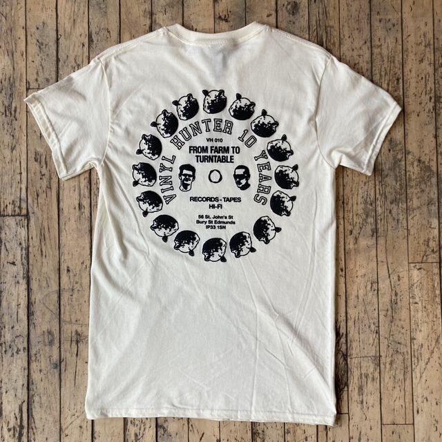 Vinyl Hunter - Vinyl Hunter 10 Year Anniversary 'From Farm to Turntable' Tee (Off White) - 2 Vinyl Hunter - Vinyl Hunter 10 Year Anniversary 'From Farm to Turntable' Tee (Off White) - 2