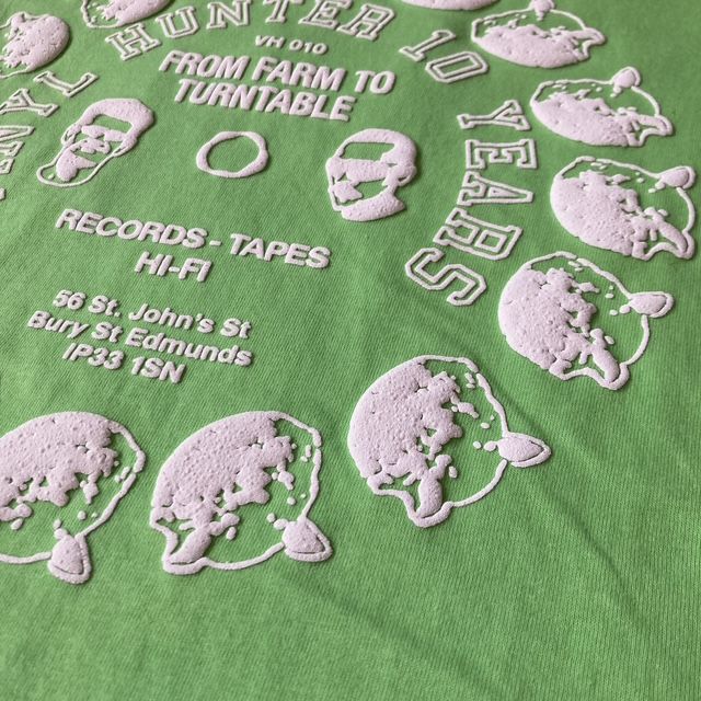 Vinyl Hunter - Vinyl Hunter 10 Year Anniversary 'From Farm to Turntable' Tee (Lime) - 3 Vinyl Hunter - Vinyl Hunter 10 Year Anniversary 'From Farm to Turntable' Tee (Lime) - 3