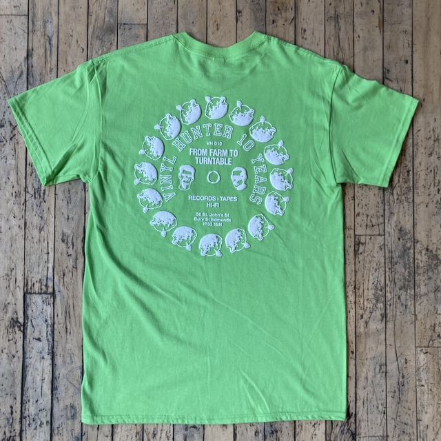 Vinyl Hunter - Vinyl Hunter 10 Year Anniversary 'From Farm to Turntable' Tee (Lime) - 2 Vinyl Hunter - Vinyl Hunter 10 Year Anniversary 'From Farm to Turntable' Tee (Lime) - 2
