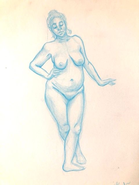 Jamie Ruiz-Risch - Figure drawing IV, Pencil color on paper, 14x20 in |  ()
