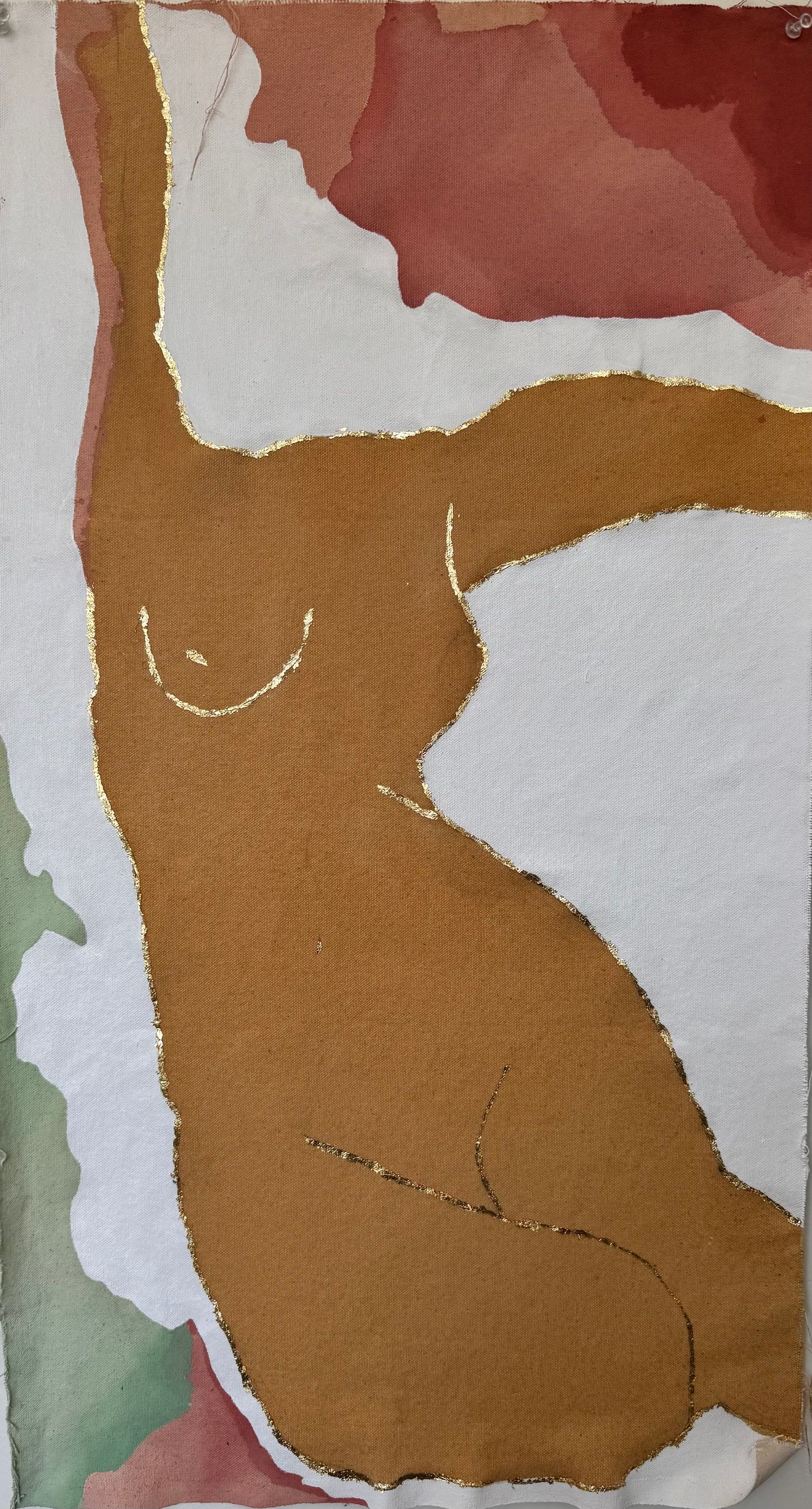 Natalie Ushijima Miller - Loam, Acrylic & Gold leaf on canvas, 30.5 x 17 in, 2024 |  ()