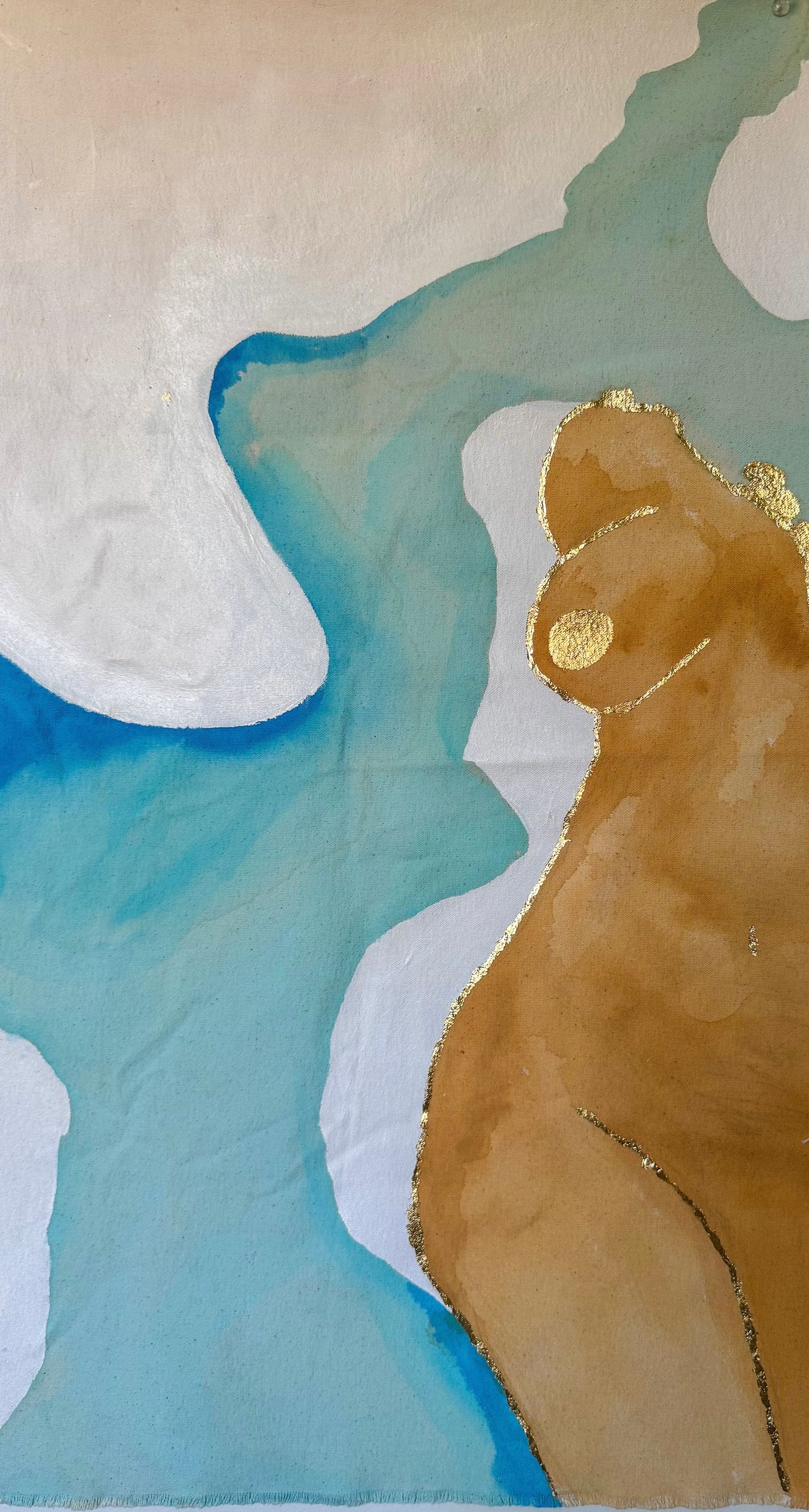 Natalie Ushijima Miller - Mizu, Acrylic & Gold leaf on canvas 29.5 x 16.5 in, 2025 |  ()