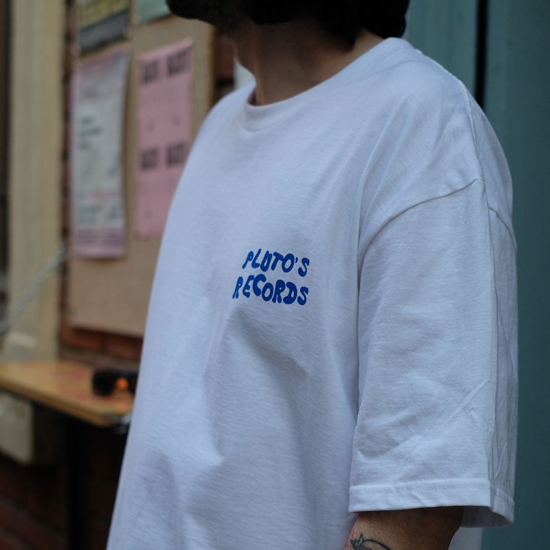 Pluto's Records - White T-Shirt with Blue Logo - main