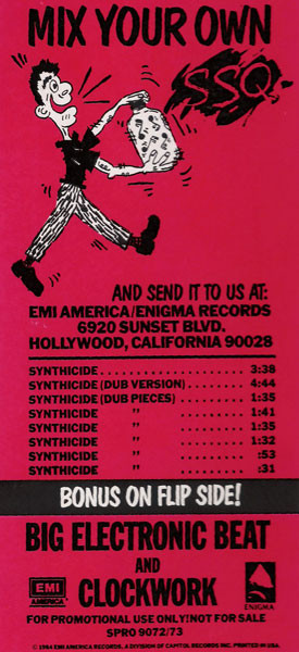 SSQ - Synthicide | EMI America (SPRO-9072) - 3