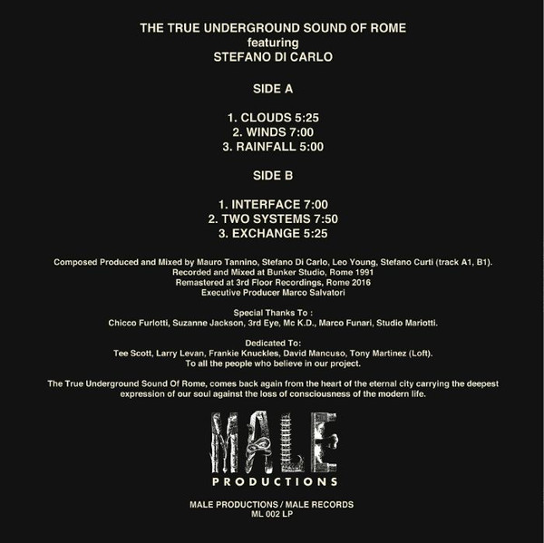 The True Underground Sound Of Rome Featuring Stefano Di Carlo - 1991 - 2016 Clouds | Male Productions (ML 002 LP) - 2 The True Underground Sound Of Rome Featuring Stefano Di Carlo - 1991 - 2016 Clouds | Male Productions (ML 002 LP) - 2