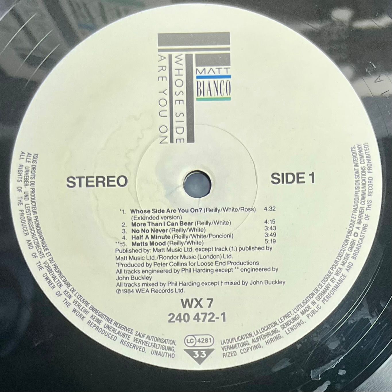 Matt Bianco - Whose Side Are You  [Vinyl LP - 1st Press - NL - 1984 - NM/NM] | WEA (240 472-1) - 4