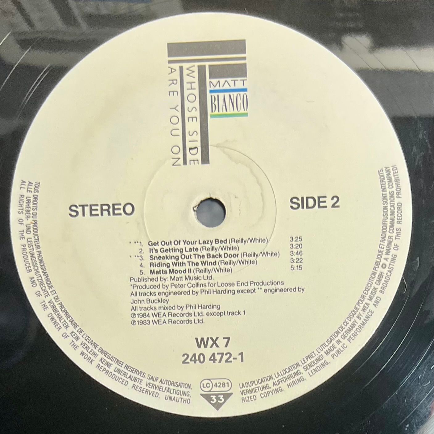 Matt Bianco - Whose Side Are You  [Vinyl LP - 1st Press - NL - 1984 - NM/NM] | WEA (240 472-1) - 5