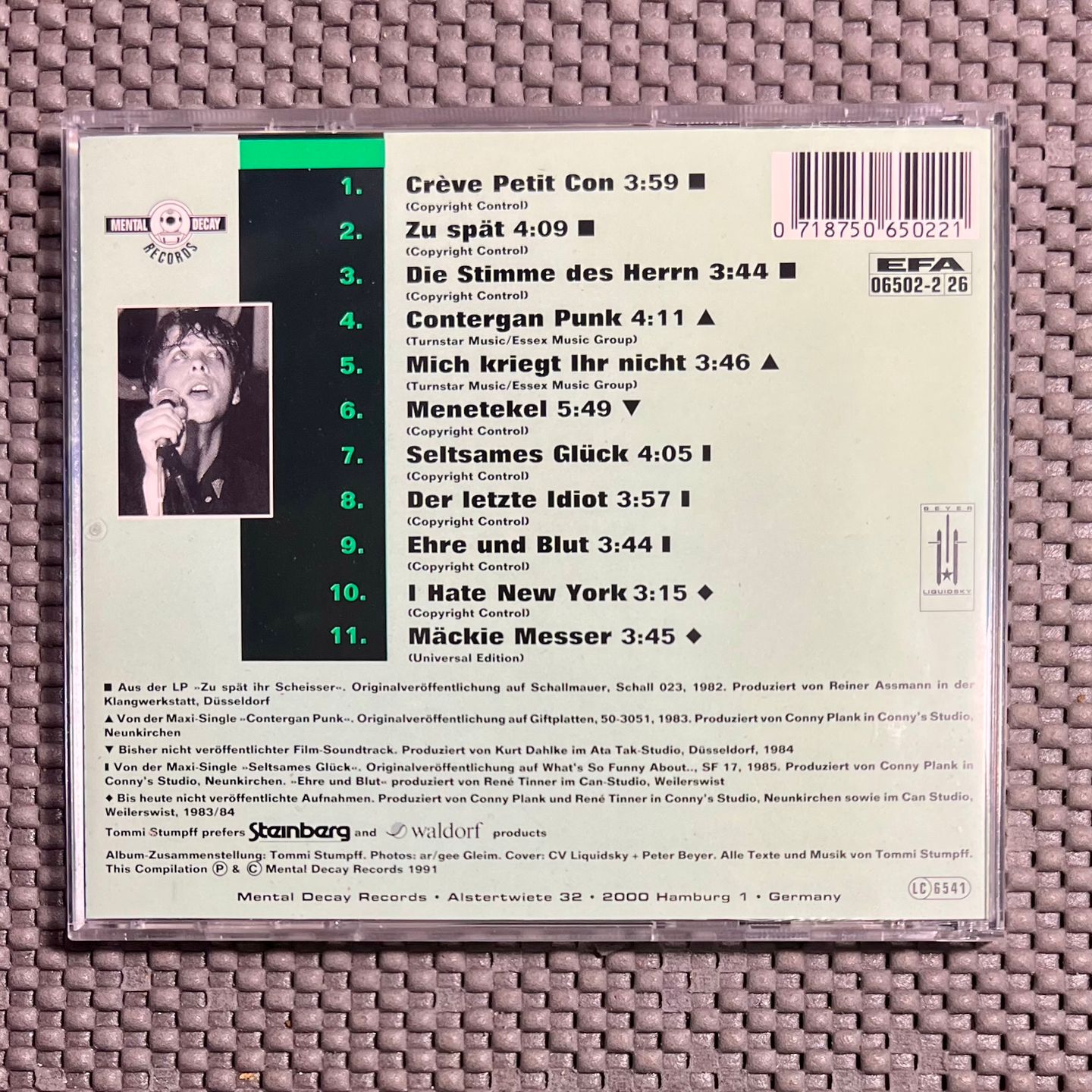Tommi Stumpff - Mich Kriegt Ihr Nicht (Back Up 1982-1985) [CD - 1st German Ed. 1991 - Mental Decay Records MDR-02-2 - Mint] Electro Industrial | Mental Decay Records (MDR-02-2) - 2