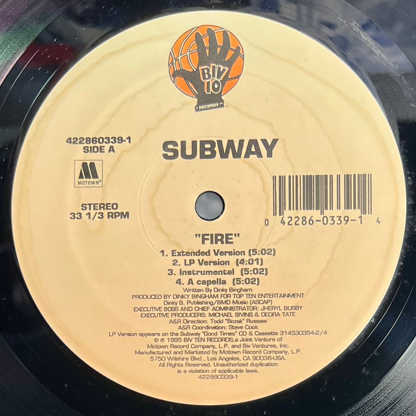Subway - Fire / Chi-town Ride [Vinyl EP 12" - 1st US Press - 1995 - NM/NM] R&B | Biv Ten Records (422860339-1) - 4