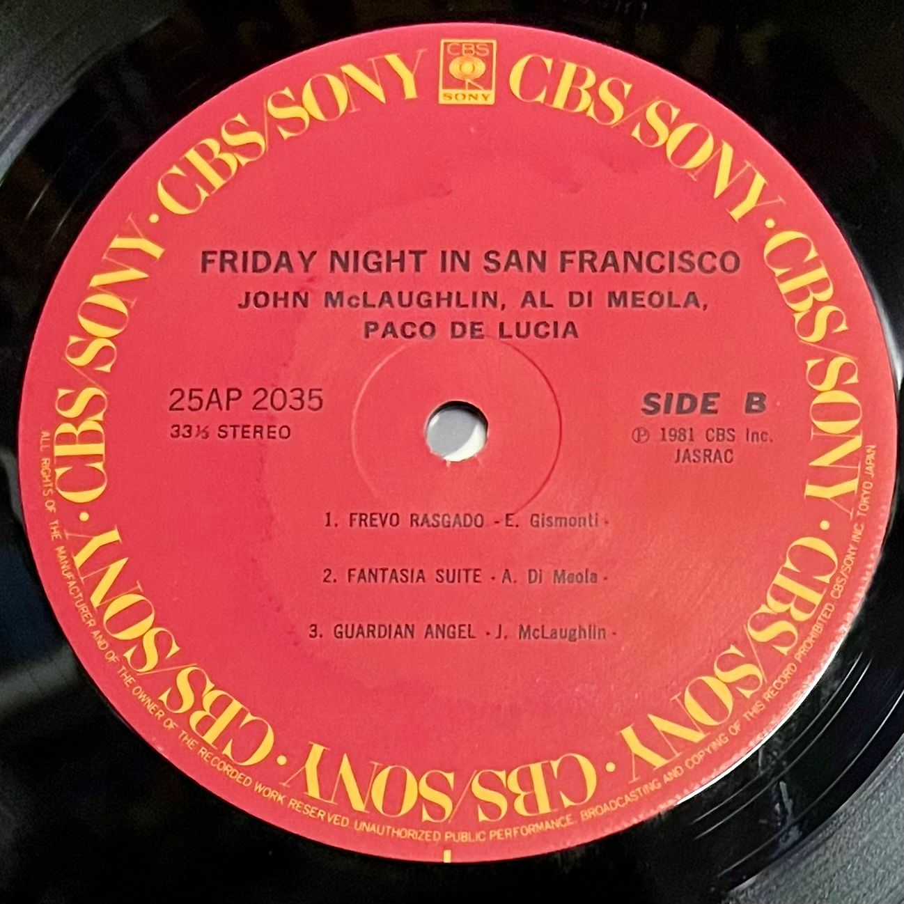 Al Di Meola / John McLaughlin / Paco De Lucía - Friday Night In San Francisco [Vinyl LP - 1st Japan Press - 1981 - 25AP 2035 - Mint/NM] Jazz Fusion | CBS/Sony (25AP 2035) - 5