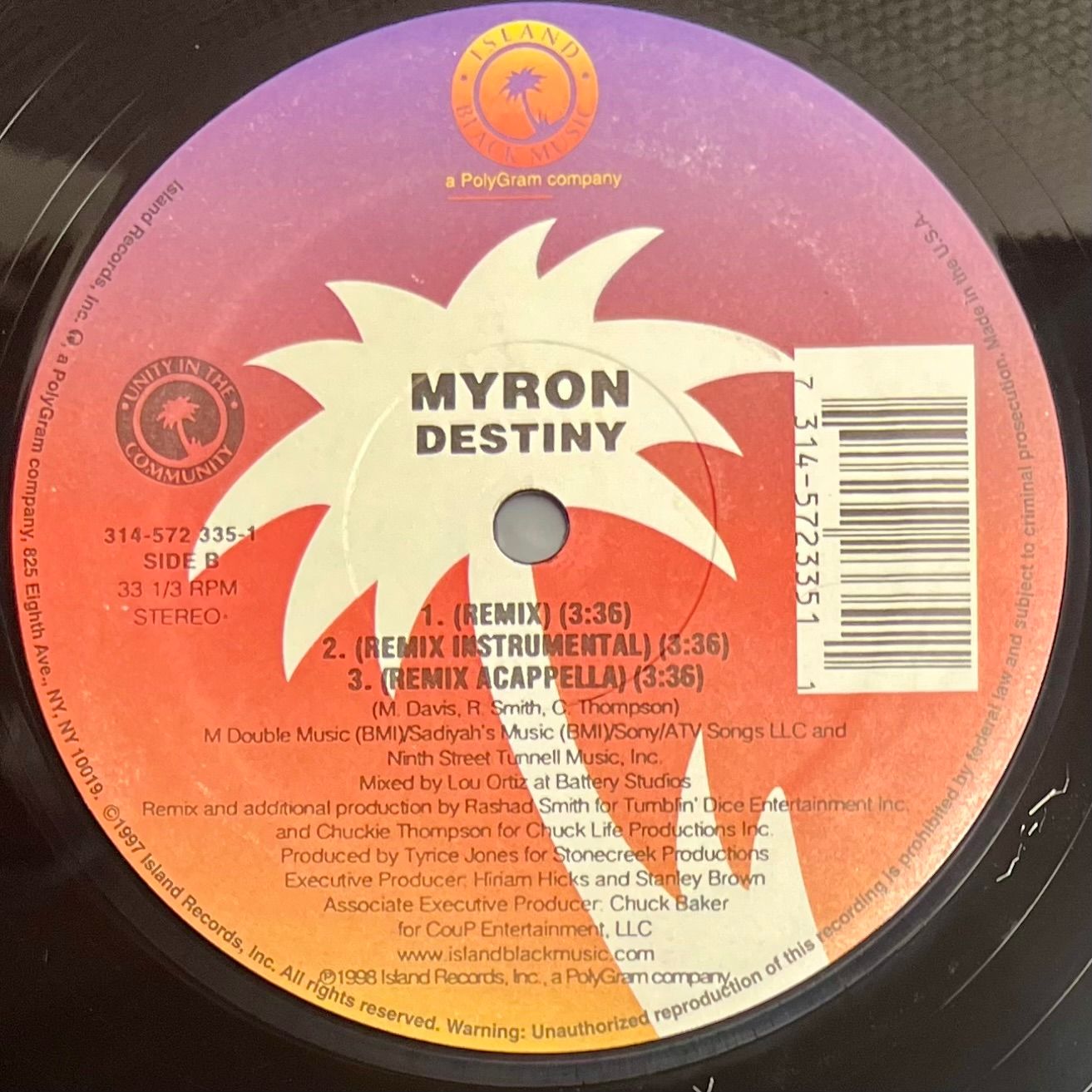 Myron - Destiny [Vinyl EP 12" - 1st US Press - 1997 - NM/Mint] RnB | Island Black Music (314-572 335-1) - 4