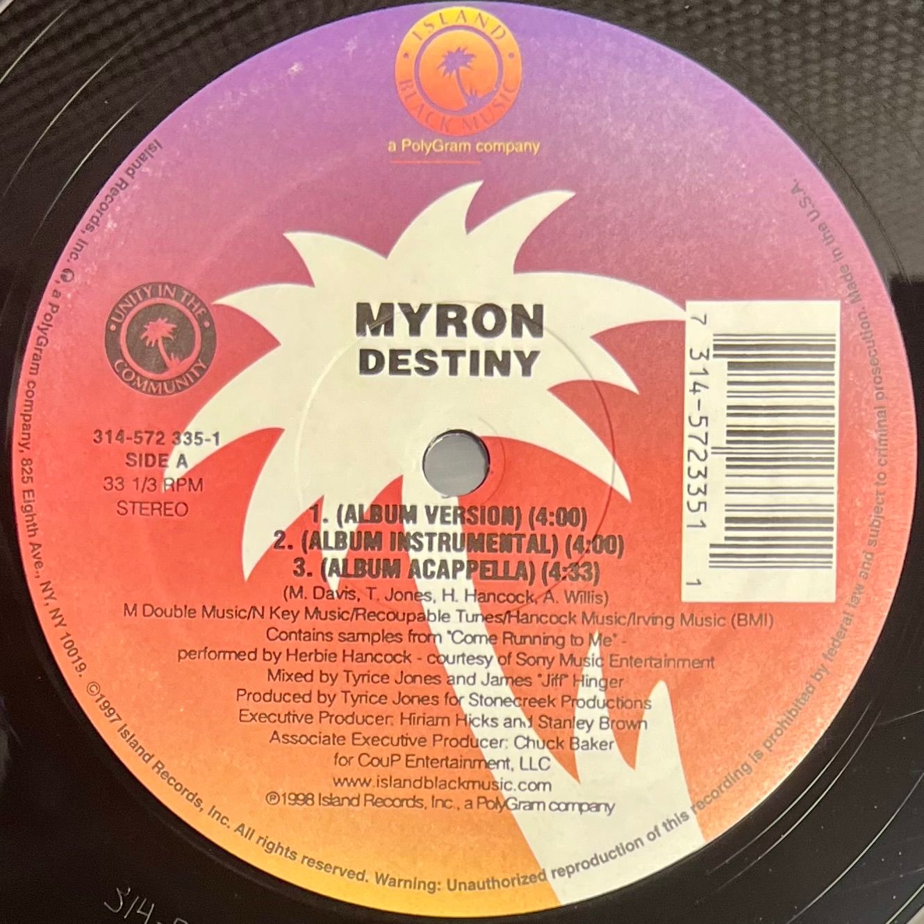 Myron - Destiny [Vinyl EP 12" - 1st US Press - 1997 - NM/Mint] RnB | Island Black Music (314-572 335-1) - 3