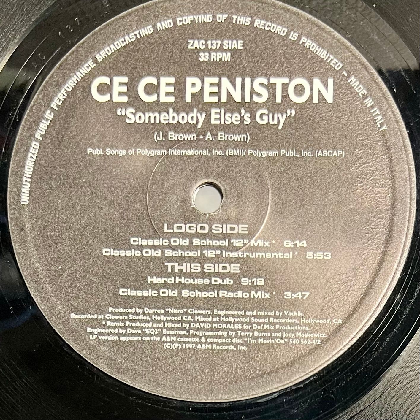 Ce Ce Peniston - Somebody Else's Guy [Vinyl EP 12" - OG Italy - 1997 - ZAC 137 - NM/EX] House | Zac Records (ZAC 137) - 2